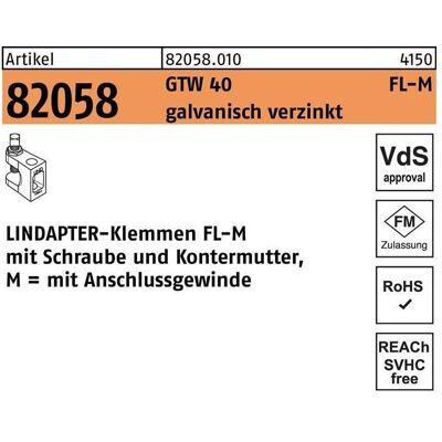 Lindapter, Zubehör Befestigungstechnik, Klemme R 82058 GTW 40 FL 3 M 12 galvanisch verzinkt Lindapter, Zubehör Befestigungstechnik, Klemme R 82058 GTW 40 FL 3 M 12 galvanisch verzinkt