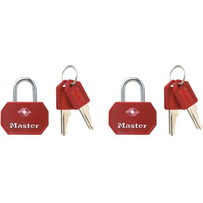 Master Lock, Vorhängeschloss, 30 mm breites TSA-Gepckschloss mit Aluminiumgehuse Rot oder Blau 2er-Pack Master Lock, Vorhängeschloss, 30 mm breites TSA-Gepckschloss mit Aluminiumgehuse Rot oder Blau 2er-Pack