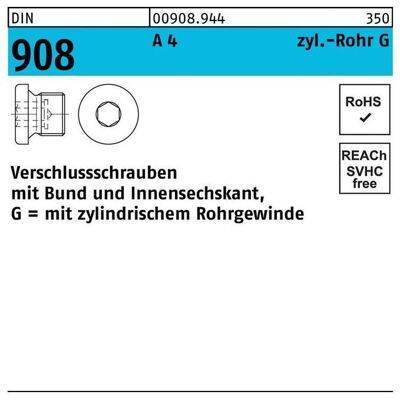 SanDisk Zubehör Befestigungstechnik, DIN 908 Verschlussschraube VG 1 1/4"" Edelstahl A4 blank Innensechskant mit Bund SanDisk Zubehör Befestigungstechnik, DIN 908 Verschlussschraube VG 1 1/4"" Edelstahl A4 blank Innensechskant mit Bund