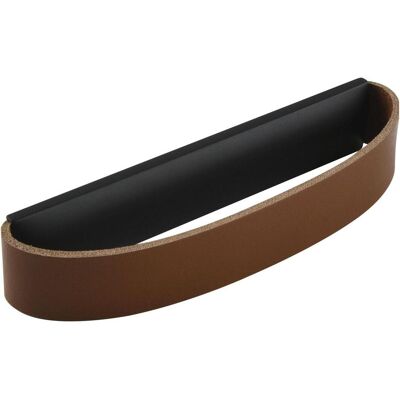 Furnipart, Möbelgriff, Griff Möbelgriff Rollo LA 96, B 150 mm, Leder cognac/Sockel ZN schwarz matt Furnipart, Möbelgriff, Griff Möbelgriff Rollo LA 96, B 150 mm, Leder cognac/Sockel ZN schwarz matt