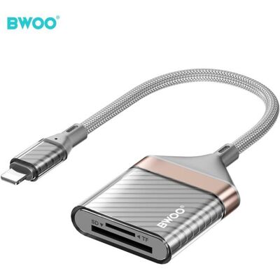 Bwoo Adapter Lightning to SD card / TF Card BZ63 (Lightning), Speicherkartenlesegerät, Grau Bwoo Adapter Lightning to SD card / TF Card BZ63 (Lightning), Speicherkartenlesegerät, Grau