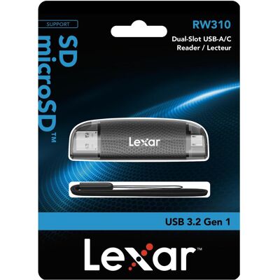 Lexar RW310X - Lecteur SD / Micro SD - USB 3.2 + Type C (USB 3.1), Speicherkartenlesegerät, Schwarz Lexar RW310X - Lecteur SD / Micro SD - USB 3.2 + Type C (USB 3.1), Speicherkartenlesegerät, Schwarz