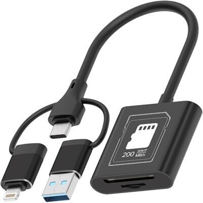 PowerGuard 3-in-1 DualStore SD V30 Mobile Kartenleser USB-C USB-A Lightning (Lightning, USB 3.1, USB-C), Speicherkartenlesegerät, Schwarz, Grau PowerGuard 3-in-1 DualStore SD V30 Mobile Kartenleser USB-C USB-A Lightning (Lightning, USB 3.1, USB-C), Speicherkartenlesegerät, Schwarz, Grau