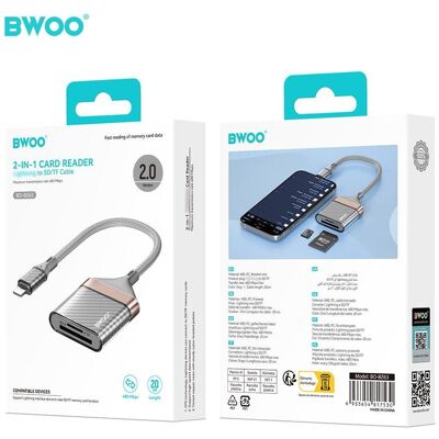 Bwoo Adapter Lightning to SD card / TF Card BZ63 (Lightning), Speicherkartenlesegerät, Grau Bwoo Adapter Lightning to SD card / TF Card BZ63 (Lightning), Speicherkartenlesegerät, Grau
