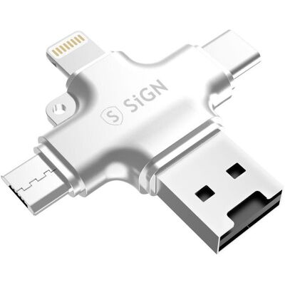 SiGN Card Reader for Mobile 3 in 1 - USB Memory Expansion, Plug & Play - Silver, Speicherkartenlesegerät, Silber SiGN Card Reader for Mobile 3 in 1 - USB Memory Expansion, Plug & Play - Silver, Speicherkartenlesegerät, Silber