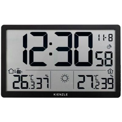 Kienzle, Wanduhr, Jumbo NEO LCD-Wanduhr mit Wetterstation - Schwarz - funkgesteuert Kienzle, Wanduhr, Jumbo NEO LCD-Wanduhr mit Wetterstation - Schwarz - funkgesteuert