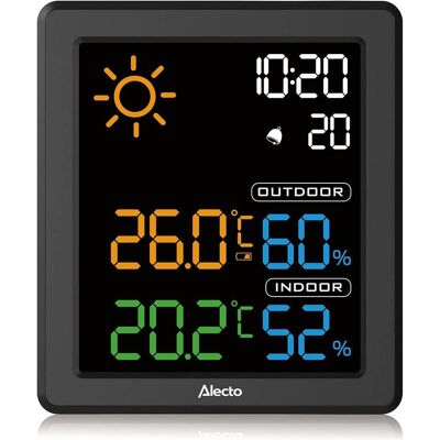 Alecto Wetterstation mit drahtlosem Aussensensor, Wetterstation, Schwarz Alecto Wetterstation mit drahtlosem Aussensensor, Wetterstation, Schwarz