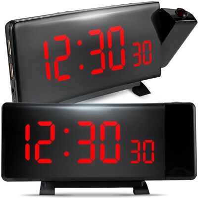 Retoo, Wecker, Radio-Wecker mit Projektor – Schwarz – USB – XL-LED-Display – 8-Zoll-Bildschirm Retoo, Wecker, Radio-Wecker mit Projektor – Schwarz – USB – XL-LED-Display – 8-Zoll-Bildschirm