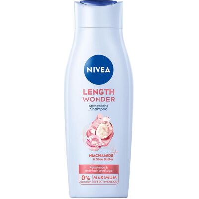 NIVEA, Shampoo, Length Wonder Kräftigendes Shampoo mit Sheabutter, Fassungsvermögen: 400 ml (Flüssiges Shampoo, 400 ml) NIVEA, Shampoo, Length Wonder Kräftigendes Shampoo mit Sheabutter, Fassungsvermögen: 400 ml (Flüssiges Shampoo, 400 ml)