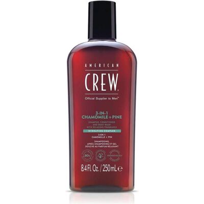 American Crew, Shampoo, 3-in-1 Chamomile & Pine Shampoo, Conditioner & Body Wash (Flüssiges Shampoo, 250 ml) American Crew, Shampoo, 3-in-1 Chamomile & Pine Shampoo, Conditioner & Body Wash (Flüssiges Shampoo, 250 ml)