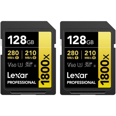Lexar Professional 1800x (2 Pack) (128 GB, SDXC, U3, UHS-II), Speicherkarte, Schwarz Lexar Professional 1800x (2 Pack) (128 GB, SDXC, U3, UHS-II), Speicherkarte, Schwarz