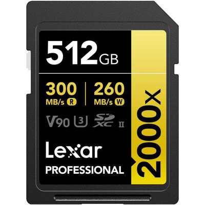 Lexar Karta Professional 2000x SDXC 512 GB Class 10 UHS-II/U3 V90 (LSD2000512G-RNNNG) (512 GB, SDXC, U3, UHS-II), Speicherkarte, Gold Lexar Karta Professional 2000x SDXC 512 GB Class 10 UHS-II/U3 V90 (LSD2000512G-RNNNG) (512 GB, SDXC, U3, UHS-II), Speicherkarte, Gold