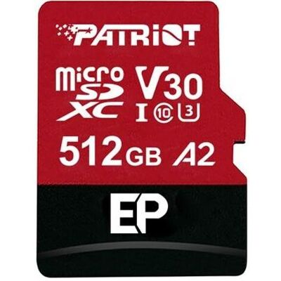 Patriot EP A2 Speicherkarte 512 GB MicroSDXC V30 U3 Klasse 10 (PEF512GEP32MCX) (512 GB, microSDXC, U3, UHS-I), Speicherkarte, Schwarz, Rot Patriot EP A2 Speicherkarte 512 GB MicroSDXC V30 U3 Klasse 10 (PEF512GEP32MCX) (512 GB, microSDXC, U3, UHS-I), Speicherkarte, Schwarz, Rot