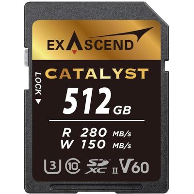 Exascend SDXC-Card 512GB UHS-II V60 R280/W100 Catalyst Serie (Neuheit) (512 GB, SDXC, U3, UHS-II), Speicherkarte, Schwarz Exascend SDXC-Card 512GB UHS-II V60 R280/W100 Catalyst Serie (Neuheit) (512 GB, SDXC, U3, UHS-II), Speicherkarte, Schwarz