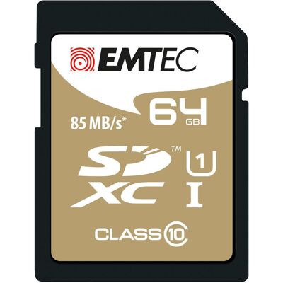 Emtec Gold+ Flash-Speicherkarte (64 GB, SDXC, U1, UHS-I), Speicherkarte, Schwarz, Braun Emtec Gold+ Flash-Speicherkarte (64 GB, SDXC, U1, UHS-I), Speicherkarte, Schwarz, Braun