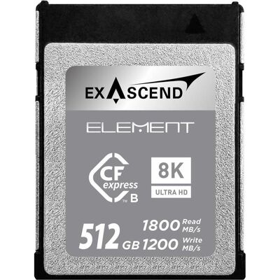 Exascend CFexpress Card Type B 512GB R1800/W750 Element Serie (Neuheit) (512 GB, CFexpress Typ B), Speicherkarte, Schwarz, Grau Exascend CFexpress Card Type B 512GB R1800/W750 Element Serie (Neuheit) (512 GB, CFexpress Typ B), Speicherkarte, Schwarz, Grau