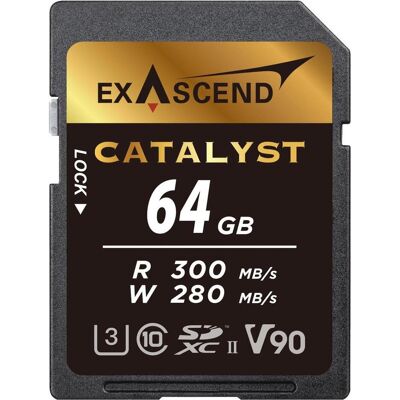 Exascend SDXC-Card 64GB UHS-II V90 R300/W280 Catalyst Serie (Neuheit) (64 GB, SDXC, UHS-II), Speicherkarte, Schwarz Exascend SDXC-Card 64GB UHS-II V90 R300/W280 Catalyst Serie (Neuheit) (64 GB, SDXC, UHS-II), Speicherkarte, Schwarz