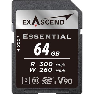 Exascend SDXC-Card 64GB UHS-II V90 R300/W280 Essential Serie (Neuheit) (64 GB, SDXC, U3, UHS-II), Speicherkarte, Silber, Schwarz Exascend SDXC-Card 64GB UHS-II V90 R300/W280 Essential Serie (Neuheit) (64 GB, SDXC, U3, UHS-II), Speicherkarte, Silber, Schwarz