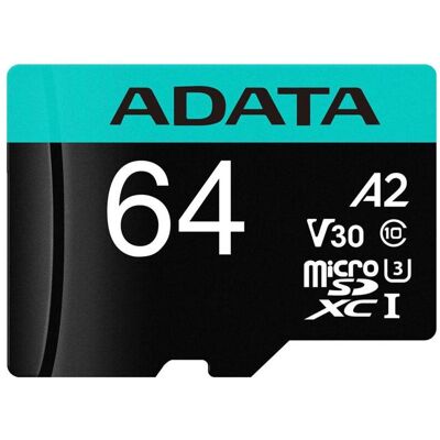 Adata Premier Pro V30S (64 GB, microSDXC, U3, UHS-I), Speicherkarte, Schwarz, Blau Adata Premier Pro V30S (64 GB, microSDXC, U3, UHS-I), Speicherkarte, Schwarz, Blau