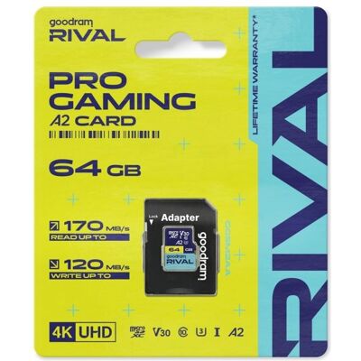 Goodram microSDXC 64GB V30 UHS I U3 RIVAL + adapter (64 GB, microSDXC, U3, UHS-I), Speicherkarte, Blau Goodram microSDXC 64GB V30 UHS I U3 RIVAL + adapter (64 GB, microSDXC, U3, UHS-I), Speicherkarte, Blau