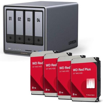 Ugreen NASync DXP4800 Plus + Western Digital Festplatte 32 TB (4 x 8 TB) (4 x 8 TB), NAS, Grau Ugreen NASync DXP4800 Plus + Western Digital Festplatte 32 TB (4 x 8 TB) (4 x 8 TB), NAS, Grau