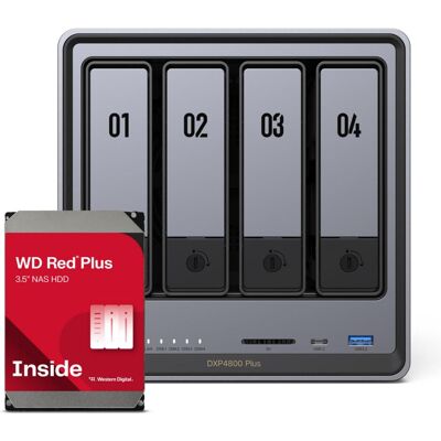 Ugreen DXP4800 Plus 4Bay 16TB NAS met 4x 4TB WD RED (4 x 4 TB, WD Red), NAS, Schwarz Ugreen DXP4800 Plus 4Bay 16TB NAS met 4x 4TB WD RED (4 x 4 TB, WD Red), NAS, Schwarz