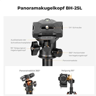 K&F Concept S225A0+BH-25L Desktop Mini Tripod for Camera (Metall), Stativ, Schwarz K&F Concept S225A0+BH-25L Desktop Mini Tripod for Camera (Metall), Stativ, Schwarz