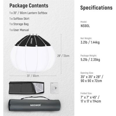 Neewer 90cm Quick Release Lantern Softbox With Fabric Barn Doors (Softbox, 90 cm), Softbox + Reflektor Neewer 90cm Quick Release Lantern Softbox With Fabric Barn Doors (Softbox, 90 cm), Softbox + Reflektor