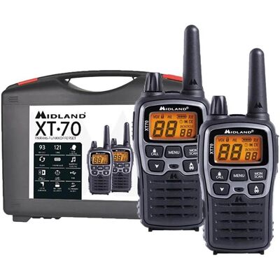 Midland XT70 Adventure / 2x Funk / LCD / Reichweite bis zu 12km / 24 Kanäle (12 km), Walkie Talkie, Schwarz Midland XT70 Adventure / 2x Funk / LCD / Reichweite bis zu 12km / 24 Kanäle (12 km), Walkie Talkie, Schwarz