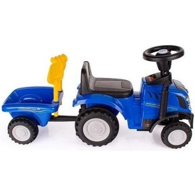 Lena Aufsitztraktor von New Holland mit blauem Anhänger Lena Aufsitztraktor von New Holland mit blauem Anhänger