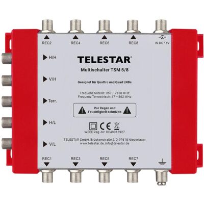 Telestar TSM 5/8 (Multischalter), SAT Zubehör, Rot, Silber Telestar TSM 5/8 (Multischalter), SAT Zubehör, Rot, Silber