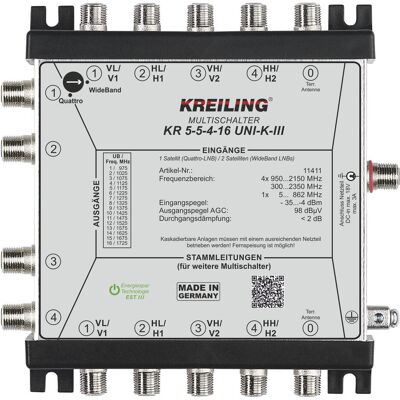 Kreiling KR 5-5-4-16UNI-K-III Unicable Multischalter 4 Ausg.16 User (Multischalter), SAT Zubehör Kreiling KR 5-5-4-16UNI-K-III Unicable Multischalter 4 Ausg.16 User (Multischalter), SAT Zubehör