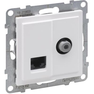 Legrand SUNO TV-Buchse Typ F 1,5 dB + RJ45 Kat. 6 UTP weiss 721162 (Antennendose), SAT Zubehör, Weiss Legrand SUNO TV-Buchse Typ F 1,5 dB + RJ45 Kat. 6 UTP weiss 721162 (Antennendose), SAT Zubehör, Weiss
