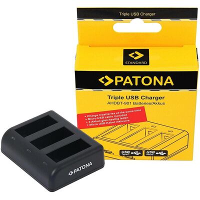 Patona Triple USB Charger Gopro Hero 9, Action Cam Zubehör, Schwarz Patona Triple USB Charger Gopro Hero 9, Action Cam Zubehör, Schwarz