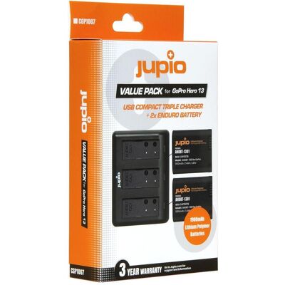 Jupio Value Pk 2X Enduro Battery GoPro HERO 131900mAh + Compact US (CGP1007), Action Cam Zubehör, Schwarz Jupio Value Pk 2X Enduro Battery GoPro HERO 131900mAh + Compact US (CGP1007), Action Cam Zubehör, Schwarz