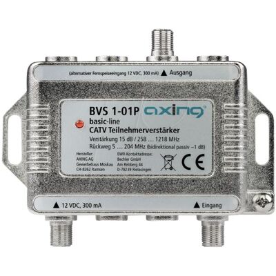 Axing BK-Teilnehmerverstärker BVS 1-01P 15dB 258-1218MHz/5-204MHz, TV Receiver Zubehör Axing BK-Teilnehmerverstärker BVS 1-01P 15dB 258-1218MHz/5-204MHz, TV Receiver Zubehör