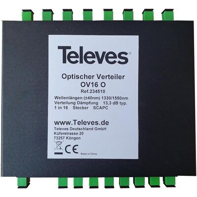Televes Opt. 16-fach Verteiler OV16O Anschlüsse SC/APC Buchsen (Verteiler und Abzweiger), Antennenkabel Televes Opt. 16-fach Verteiler OV16O Anschlüsse SC/APC Buchsen (Verteiler und Abzweiger), Antennenkabel