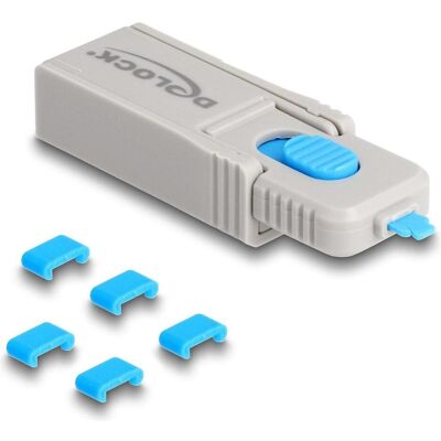 Delock Type-C Port Blocker Set für Type-C Buchsen 5 Stück + Verschlusswerkzeug, Notebook Security, Blau, Grau Delock Type-C Port Blocker Set für Type-C Buchsen 5 Stück + Verschlusswerkzeug, Notebook Security, Blau, Grau