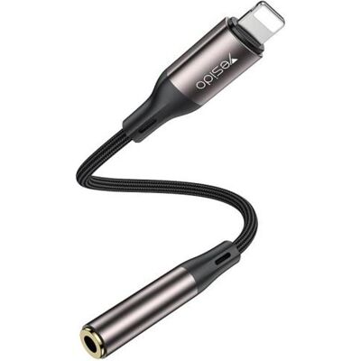 Yesido Lightning to 3.5 mm AUX Audio Adapter, 13cm – Black/gray (0.13 m, AUX Kabel), Audiokabel Yesido Lightning to 3.5 mm AUX Audio Adapter, 13cm – Black/gray (0.13 m, AUX Kabel), Audiokabel