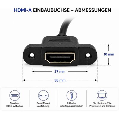 PowerGuard HDMI Panel Mount Extension Cable HDMI-A Male to HDMI-A Female 0.5m (0.50 m), Videokabel, Schwarz PowerGuard HDMI Panel Mount Extension Cable HDMI-A Male to HDMI-A Female 0.5m (0.50 m), Videokabel, Schwarz