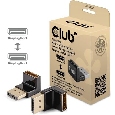 Club 3D Club3D Adapter DP > DP 1.4 90° abgewikelt 4K@120Hz St/Bu retail (DisplayPort, DisplayPort), Video Adapter, Schwarz Club 3D Club3D Adapter DP > DP 1.4 90° abgewikelt 4K@120Hz St/Bu retail (DisplayPort, DisplayPort), Video Adapter, Schwarz