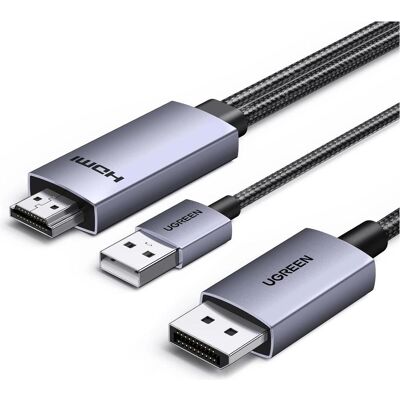 Ugreen HDMI/USB A – DisplayPort (2 m), Videokabel, Grau Ugreen HDMI/USB A – DisplayPort (2 m), Videokabel, Grau
