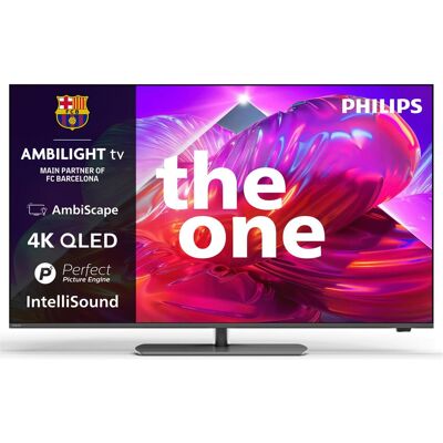 Philips "'The One' 120 hz - Pied central - QLED - AMBILIGHT 3 - UHD - TITAN OS *" (75", QLED, 4K), TV, Grau Philips "'The One' 120 hz - Pied central - QLED - AMBILIGHT 3 - UHD - TITAN OS *" (75", QLED, 4K), TV, Grau