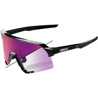 100%, Herren, Sportbrille, S3 Gloss Black - Purple Flash Mirror Photochromic Lens (Gloss Black, Photochromic Purple Mirro), Schwarz 100%, Herren, Sportbrille, S3 Gloss Black - Purple Flash Mirror Photochromic Lens (Gloss Black, Photochromic Purple Mirro), Schwarz