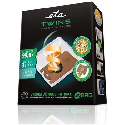 ETA Dust bag 624000280 3000 ml, 3 pc(s), For Twins 6240 90000, Staubsaugerbeutel ETA Dust bag 624000280 3000 ml, 3 pc(s), For Twins 6240 90000, Staubsaugerbeutel