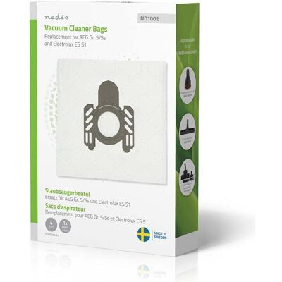 Nedis Staubsaugerbeutel 4 Stück Synthetik Meist verkauft für: AEG Gr. 5/5s and Electrolux ES 5, Staubsaugerbeutel Nedis Staubsaugerbeutel 4 Stück Synthetik Meist verkauft für: AEG Gr. 5/5s and Electrolux ES 5, Staubsaugerbeutel