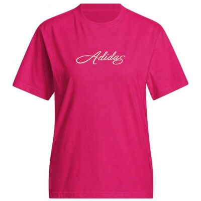 Adidas Damen, Sportshirt, Damen-T-Shirt mit geschwungenem Schriftzug und Grafik in Fuchsia (M), Pink, M Adidas Damen, Sportshirt, Damen-T-Shirt mit geschwungenem Schriftzug und Grafik in Fuchsia (M), Pink, M