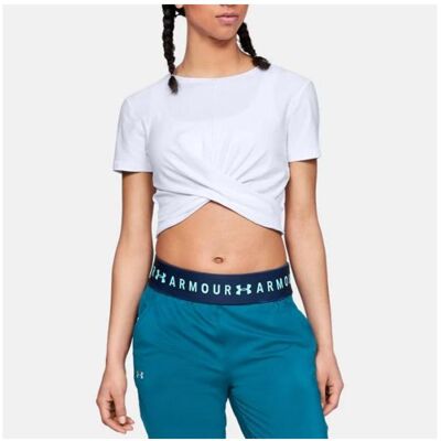 Under Armour, Damen, Sportshirt, Leichtes Lux Crop Tee für Damen (XL), Weiss, XL Under Armour, Damen, Sportshirt, Leichtes Lux Crop Tee für Damen (XL), Weiss, XL