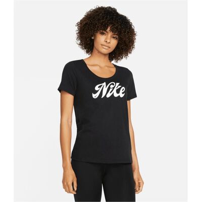 Nike, Damen, Sportshirt, W NK Dir-Fit Tee Script Damen T-Shirt (XS), Weiss, Schwarz, XS Nike, Damen, Sportshirt, W NK Dir-Fit Tee Script Damen T-Shirt (XS), Weiss, Schwarz, XS