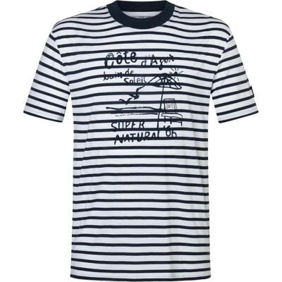 Super Natural, Herren, Sportshirt, Stripe Cote D'Azur Bio Jersey Tee (L), Weiss, Grau, L Super Natural, Herren, Sportshirt, Stripe Cote D'Azur Bio Jersey Tee (L), Weiss, Grau, L